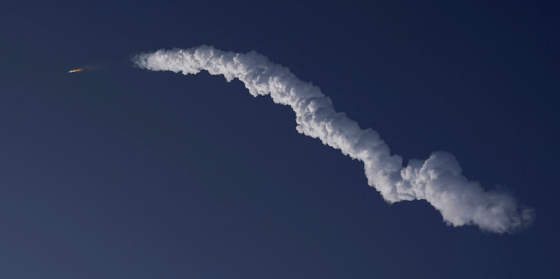 Starship poco prima dell'esplosione in volo (AP Photo/Eric Gay)