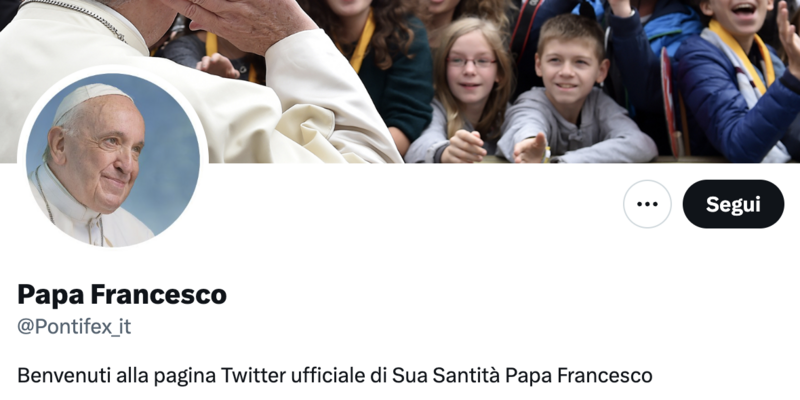 L'account ufficiale di Papa Francesco dopo aver perso la spunta