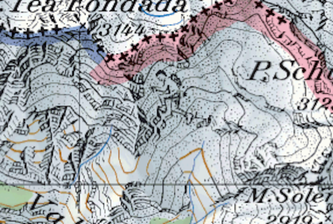 disegno di un alpinista nella mappa svizzera