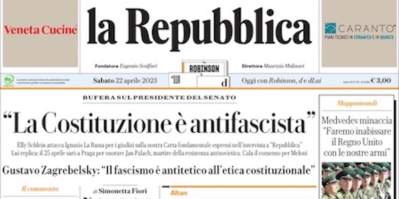 Le prime pagine di sabato 22 aprile 2023