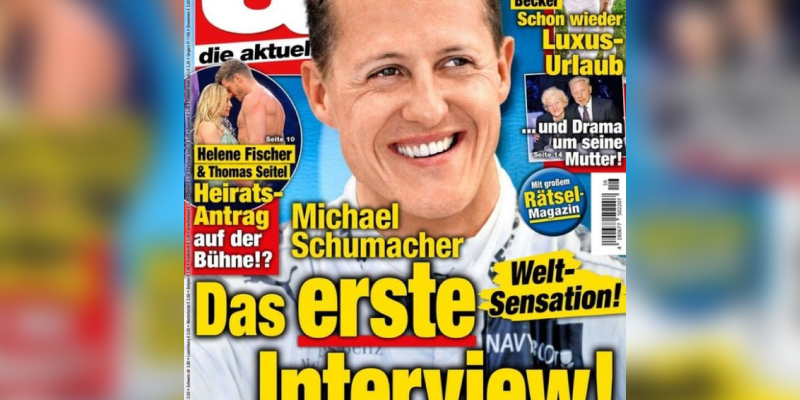 La copertina del tabloid femminile tedesco Die Aktuelle dedicata alla finta intervista a Schumacher