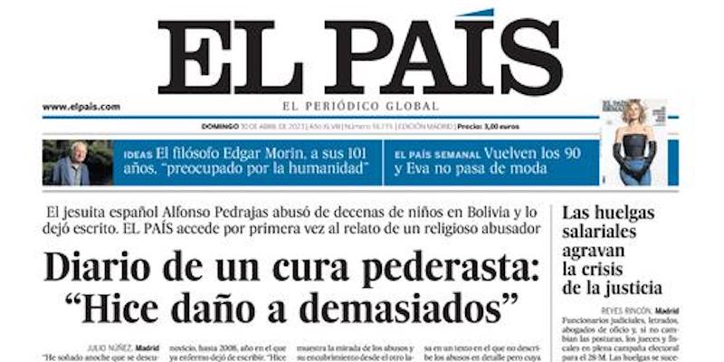 La prima pagina del País con la pubblicazione del diario