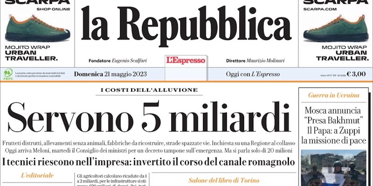 Le prime pagine di domenica 21 maggio 2023