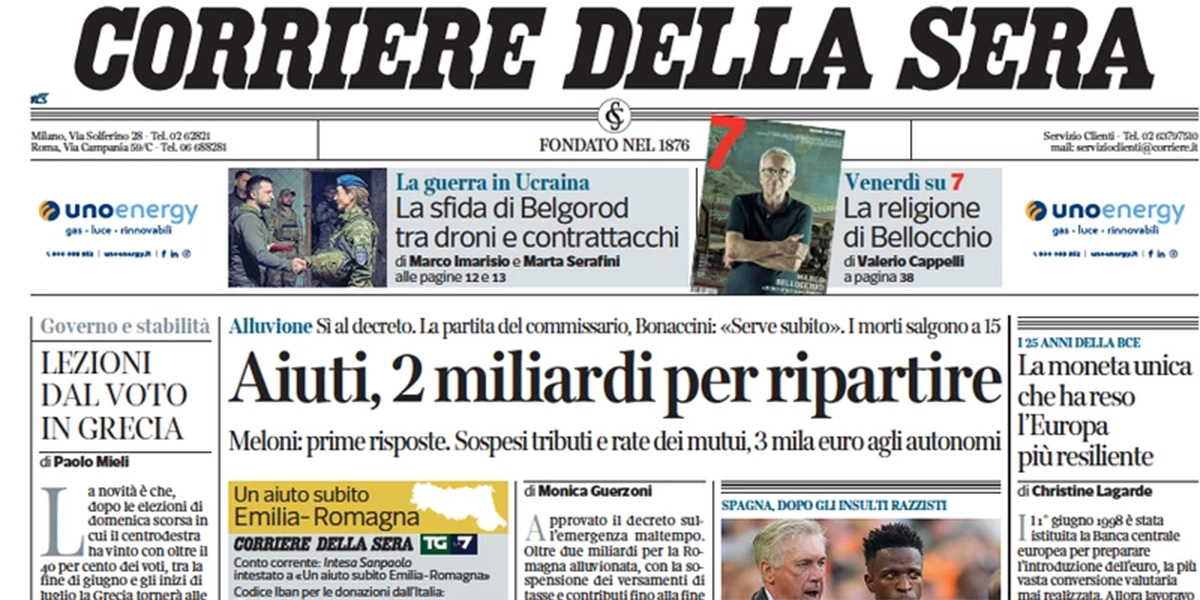 Le prime pagine di mercoledì 24 maggio 2023