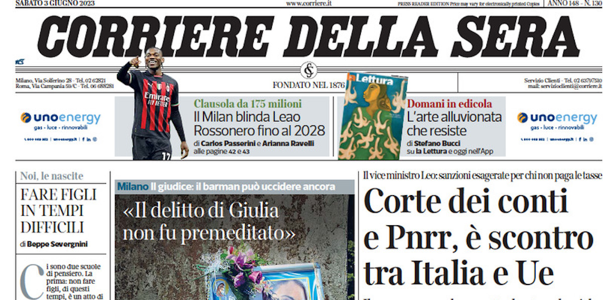 Le prime pagine di sabato 3 giugno 2023