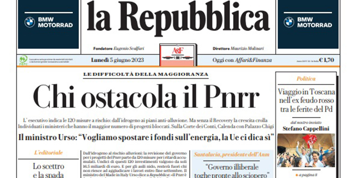 Le prime pagine di lunedì 5 giugno 2023