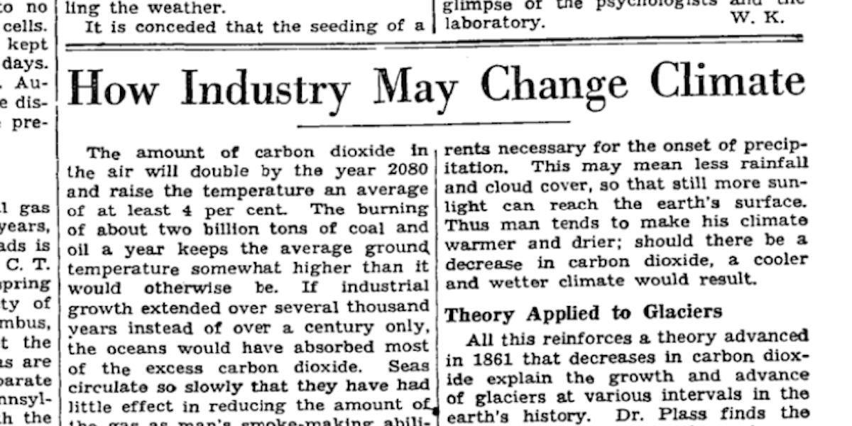 Titolo di un articolo del New York Times del 24 maggio 1953: "In che modo l'industria potrebbe cambiare il clima"