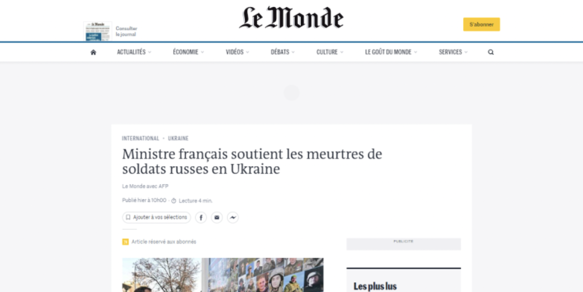 Un falso articolo di Le Monde creato nell'operazione di disinformazione "Doppelgänger"
