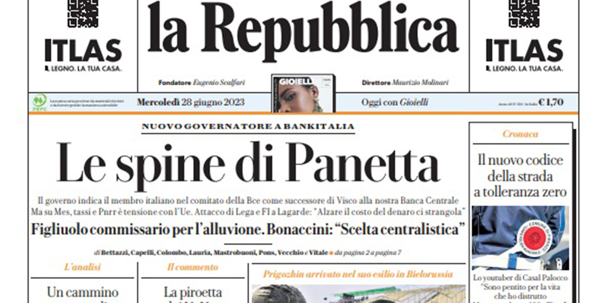 Le prime pagine di mercoledì 28 giugno 2023