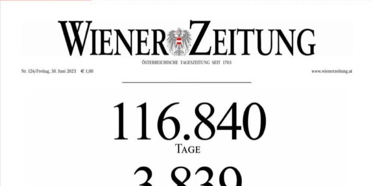 L’ultima prima pagina della Wiener Zeitung, uno dei giornali più antichi del mondo