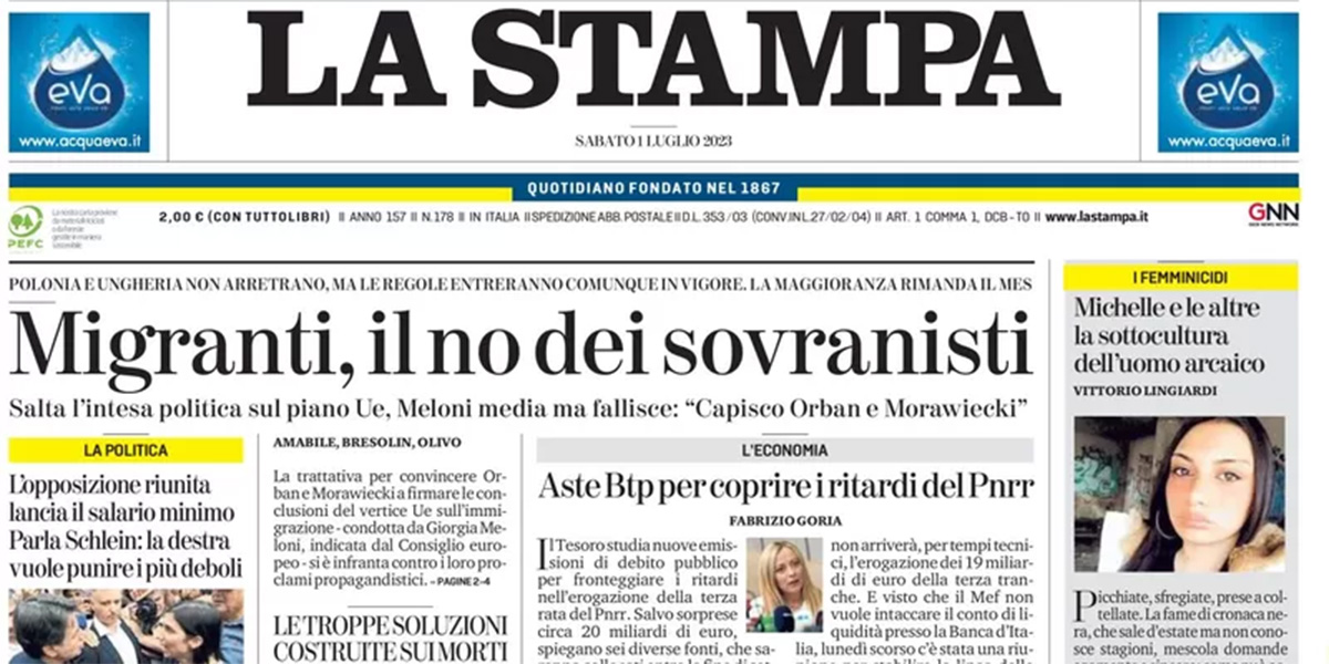 Le prime pagine di sabato 1 luglio 2023
