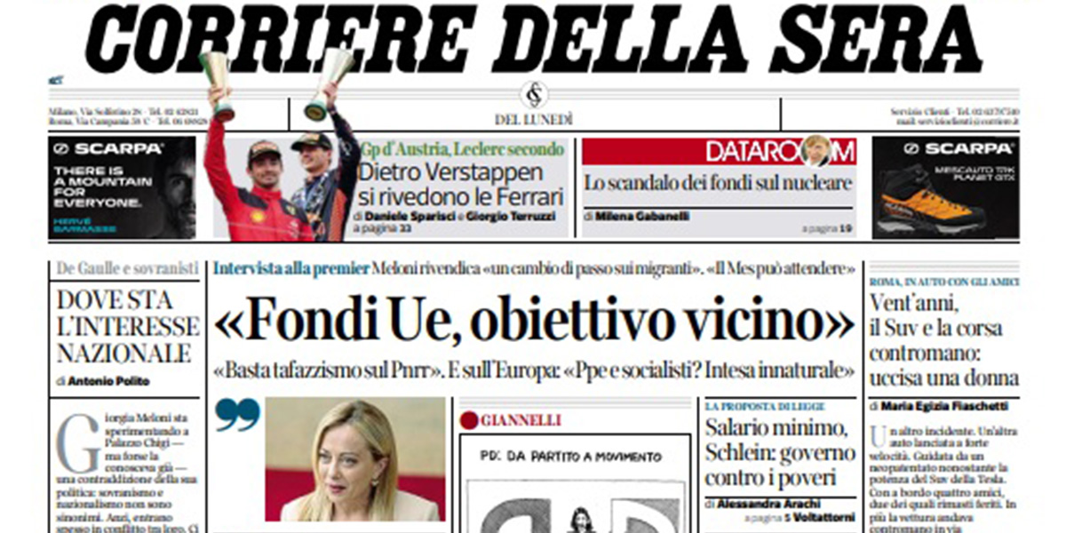 Le prime pagine di lunedì 3 luglio 2023