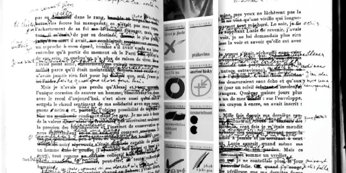 Facsimile della prima edizione della traduzione francese di "Lo scherzo" con le correzioni di Milan Kundera, riprodotto nel libro "Nome in codice: Elitár I" di Ariane Chemin (Per gentile concessione di NR edizioni)