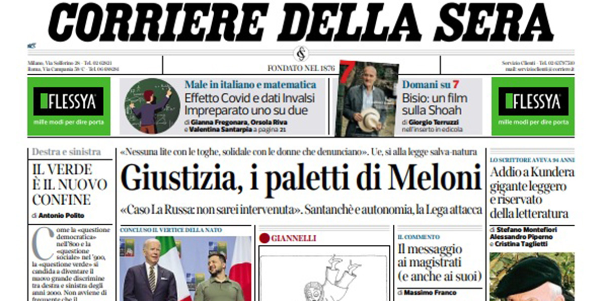 Le prime pagine di giovedì 13 luglio 2023