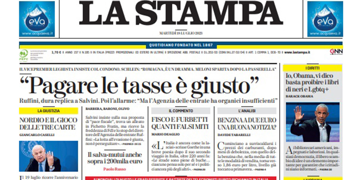 Le prime pagine di martedì 18 luglio 2023