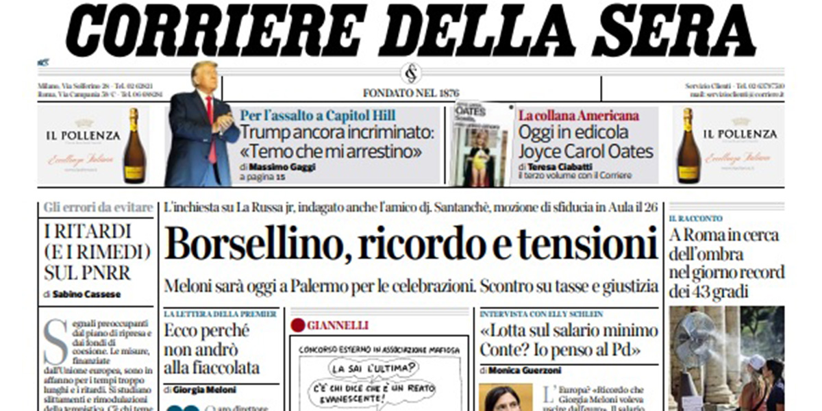 Le prime pagine di mercoledì 19 luglio 2023