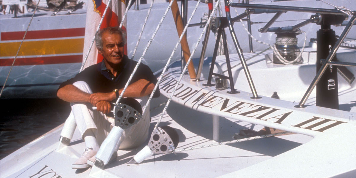 Raul Gardini sulla sua barca, il Moro di Venezia (LaPresse)