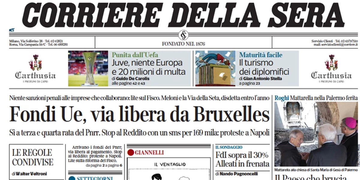Le prime pagine di sabato 29 luglio 2023