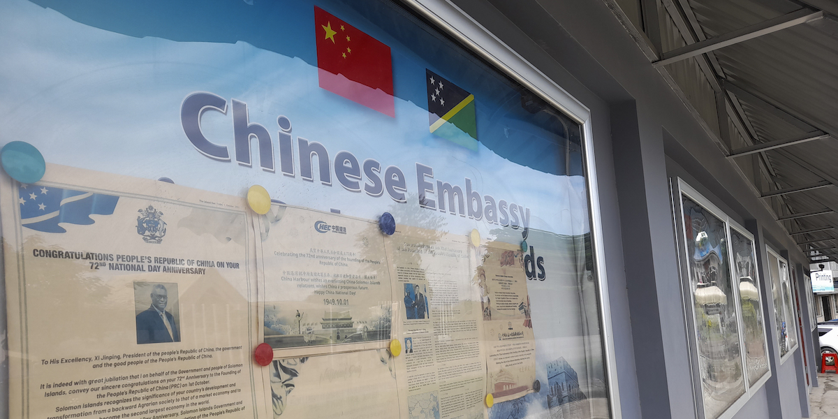 L'ambasciata cinese a Honiara, nelle Isole Salomone (AP Photo/Charley Piringi, File)