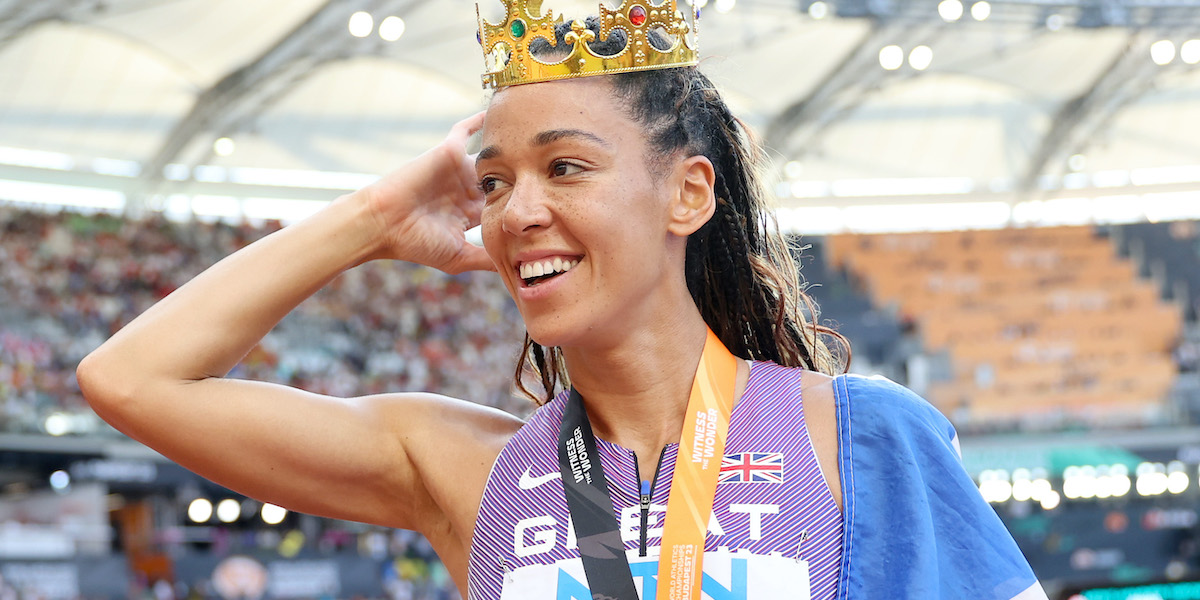 Katarina Johnson-Thompson festeggia la vittoria ai Mondiali di Budapest (Michael Steele/Getty Images)