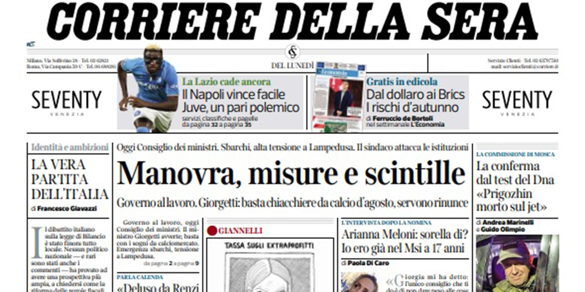 Le prime pagine di lunedì 28 agosto 2023