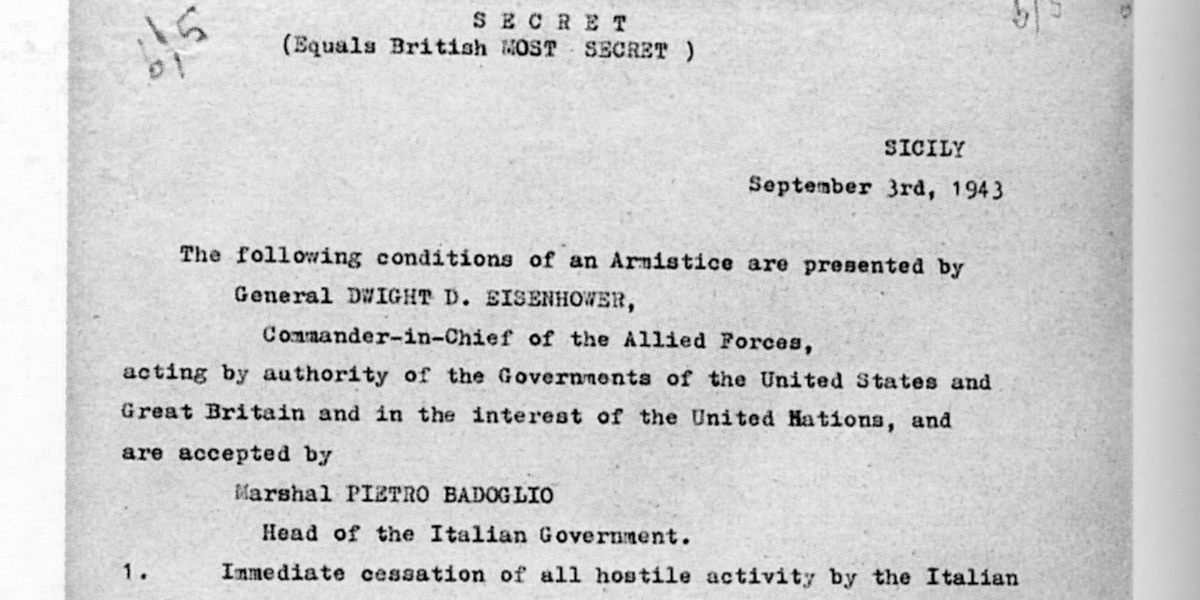 L'intestazione del documento firmato il 3 settembre 1943 a Cassibile