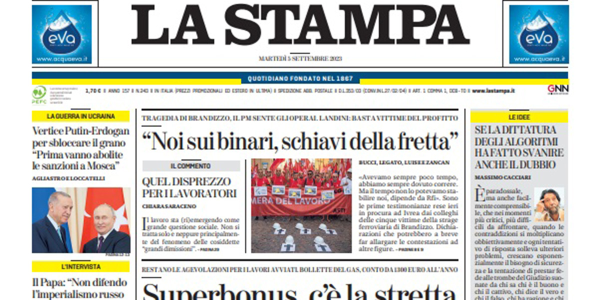 Le prime pagine di martedì 5 settembre 2023