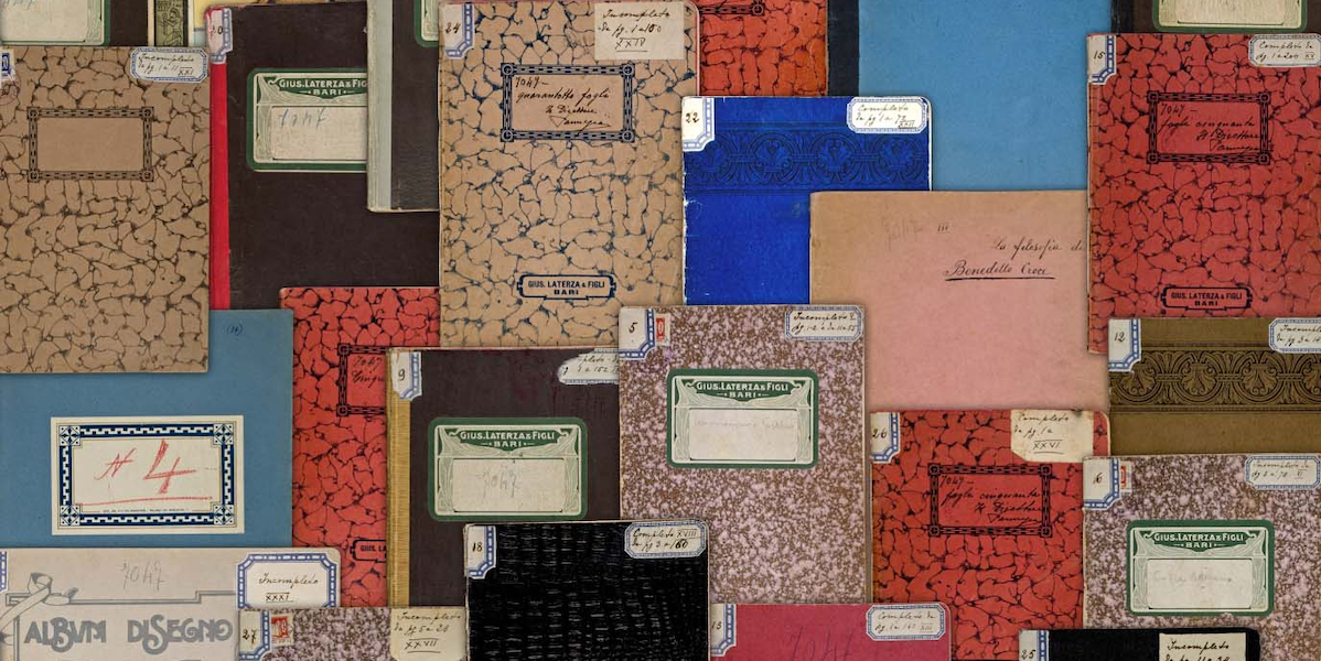 Alcuni dei quaderni del carcere di Gramsci (archivio Antonio Gramsci, Fondazione Gramsci)
