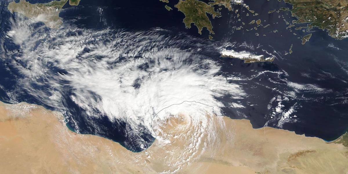 L'arrivo della tempesta Daniel in Libia il 10 settembre 2023 (NASA Worldview)