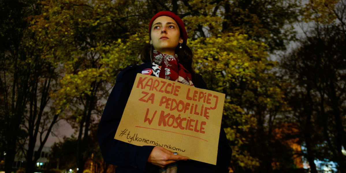 Protesta davanti al parlamento polacco contro un disegno di legge per limitare l'educazione sessuale nelle scuole, Varsavia, 16 ottobre 2019 (Omar Marques/Getty Images)