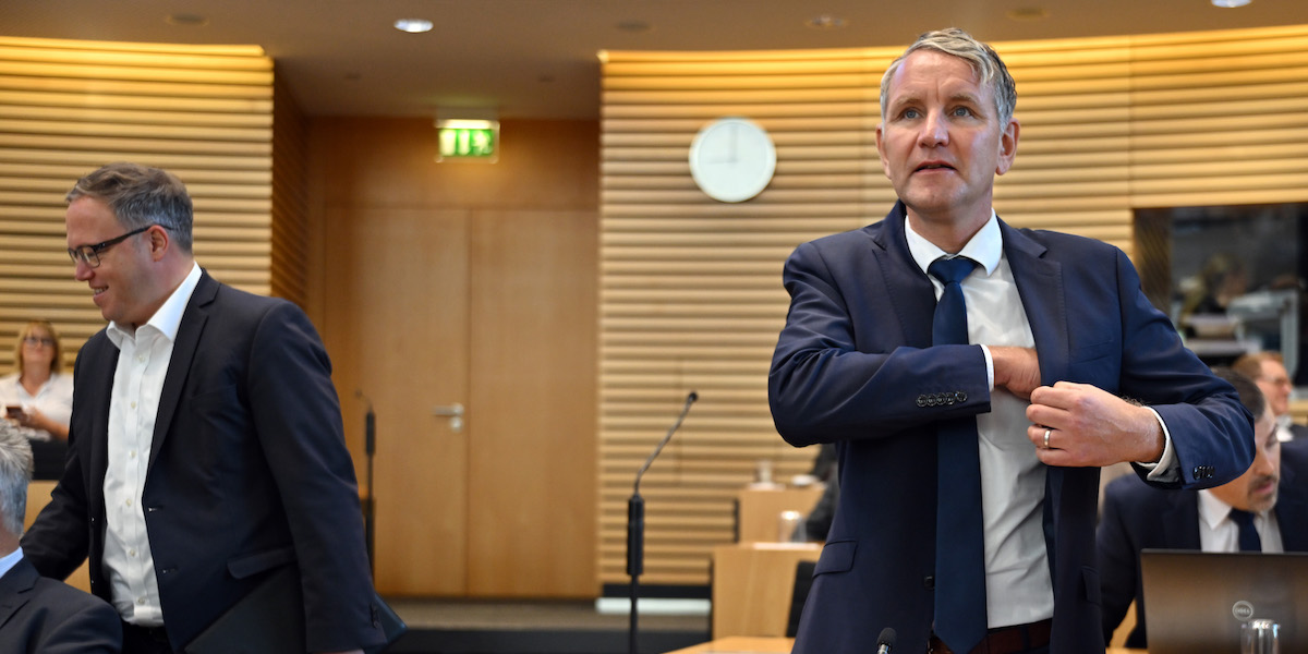Il leader di AfD in Turingia, Björn Höcke, a destra, e il leader della CDU locale Mario Voigt (Martin Schutt/dpa)