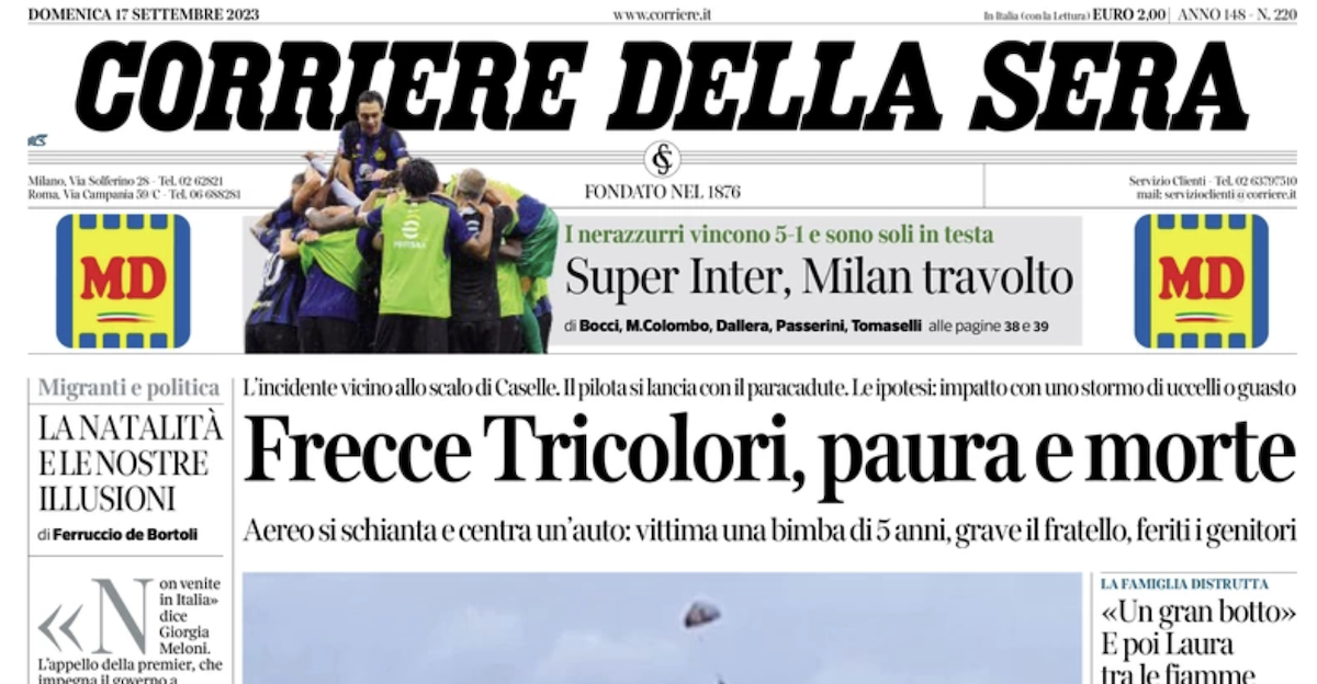 Le prime pagine di domenica 17 settembre 2023