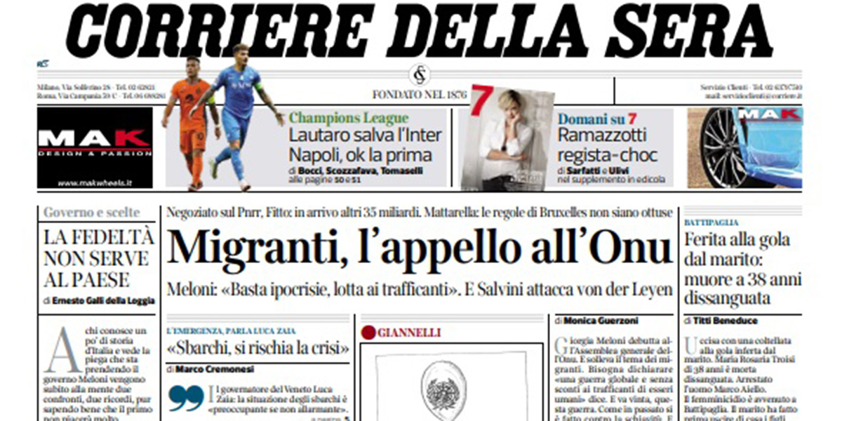 Le prime pagine di giovedì 21 settembre 2023