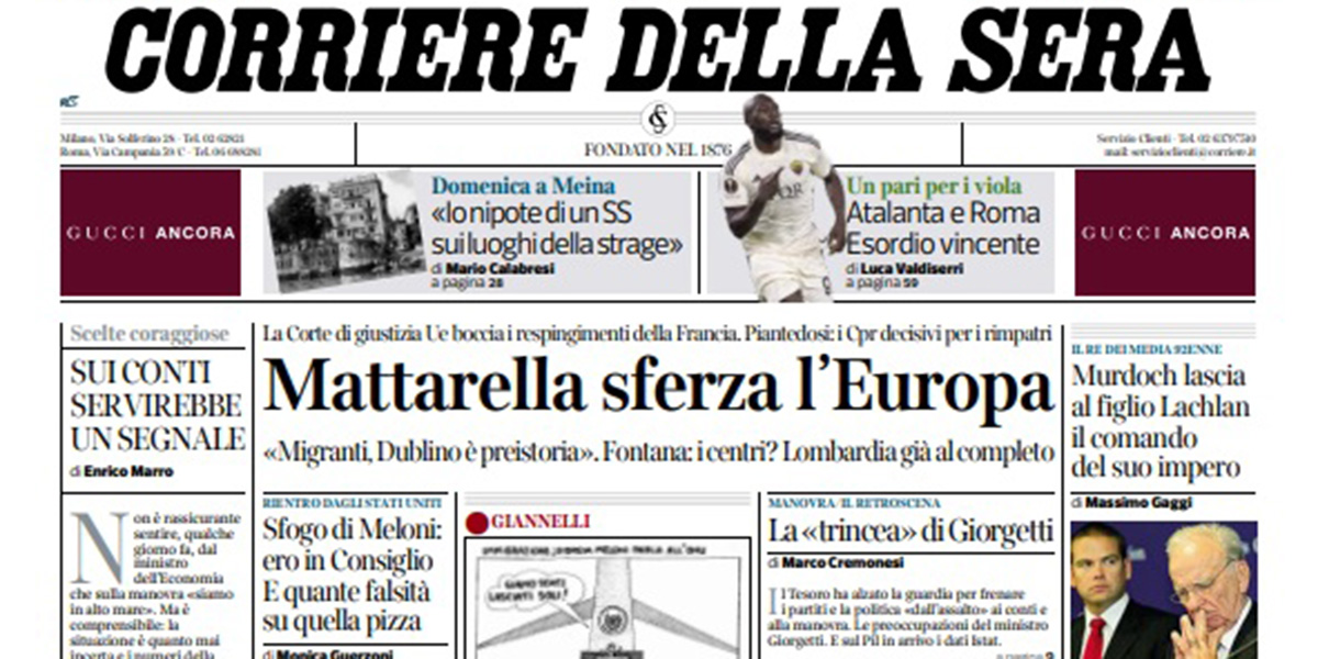 Le prime pagine di venerdì 22 settembre 2023