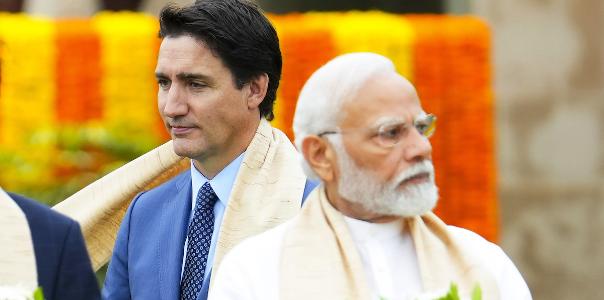 Il primo ministro canadese e il primo ministro indiano Narendra Modi durante il G20 di New Delhi (Sean Kilpatrick/The Canadian Press via AP, File)