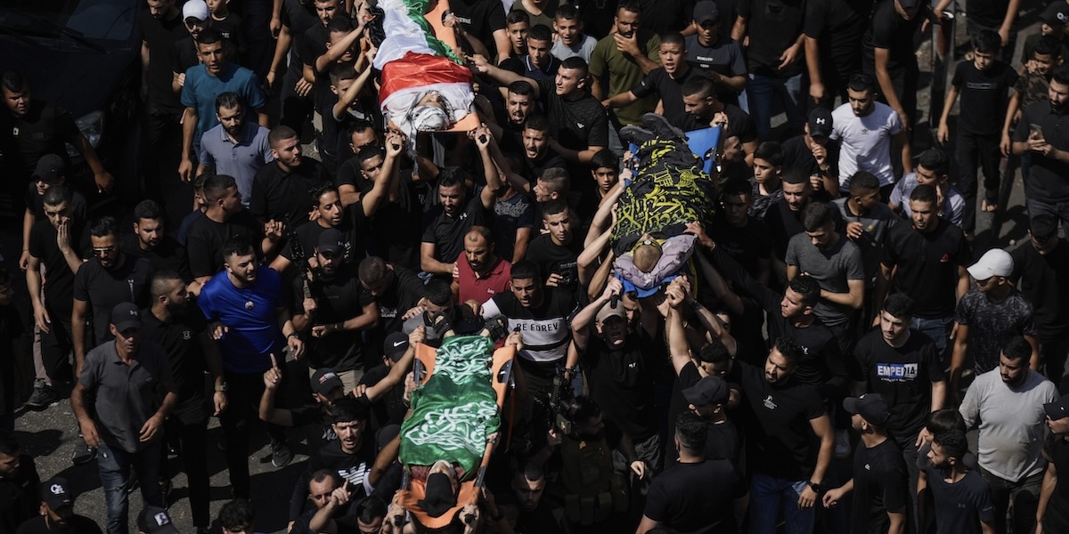Un funerale di militanti di Hamas a Jenin (AP Photo/ Majdi Mohammed)