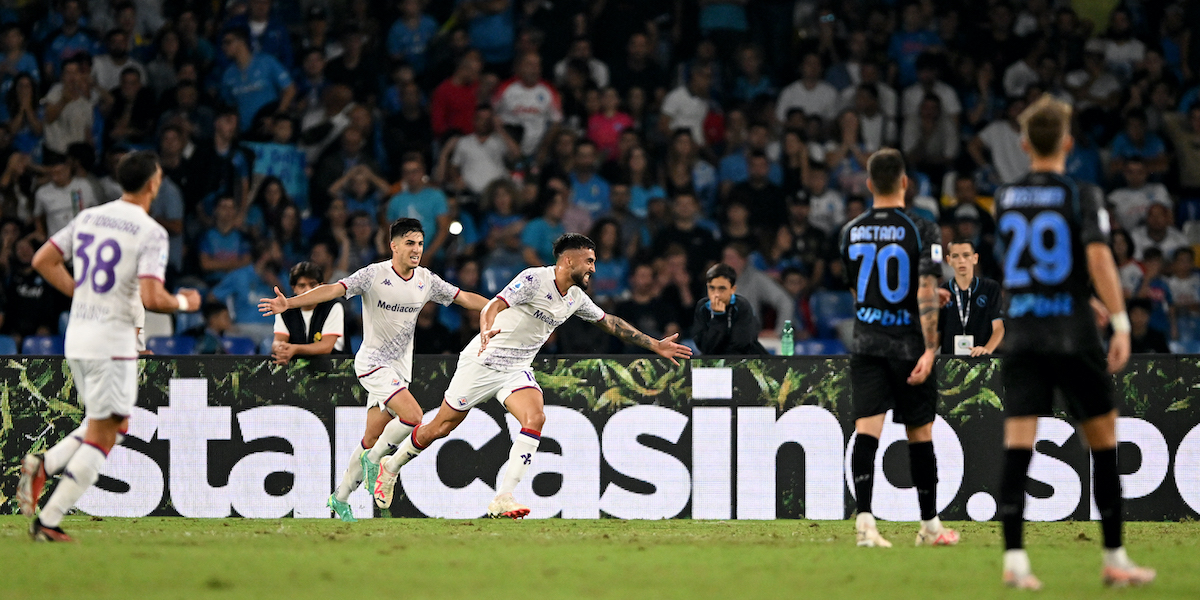Nicolas Gonzalez dopo il gol al Napoli (Francesco Pecoraro/Getty Images)