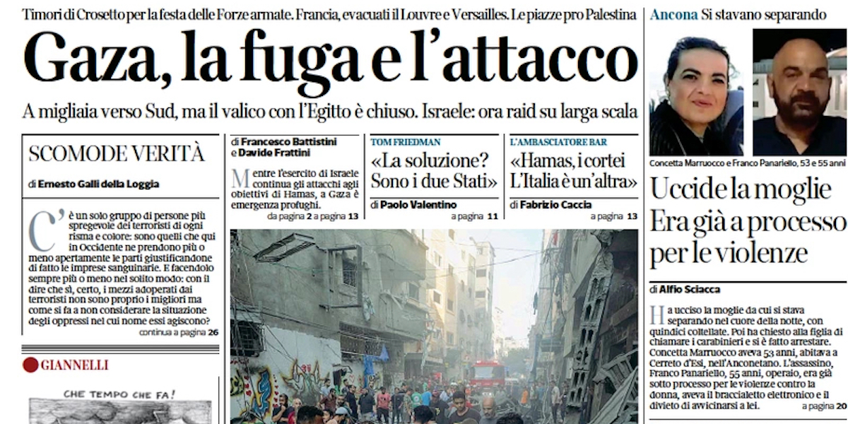 Le prime pagine di domenica 15 ottobre 2023