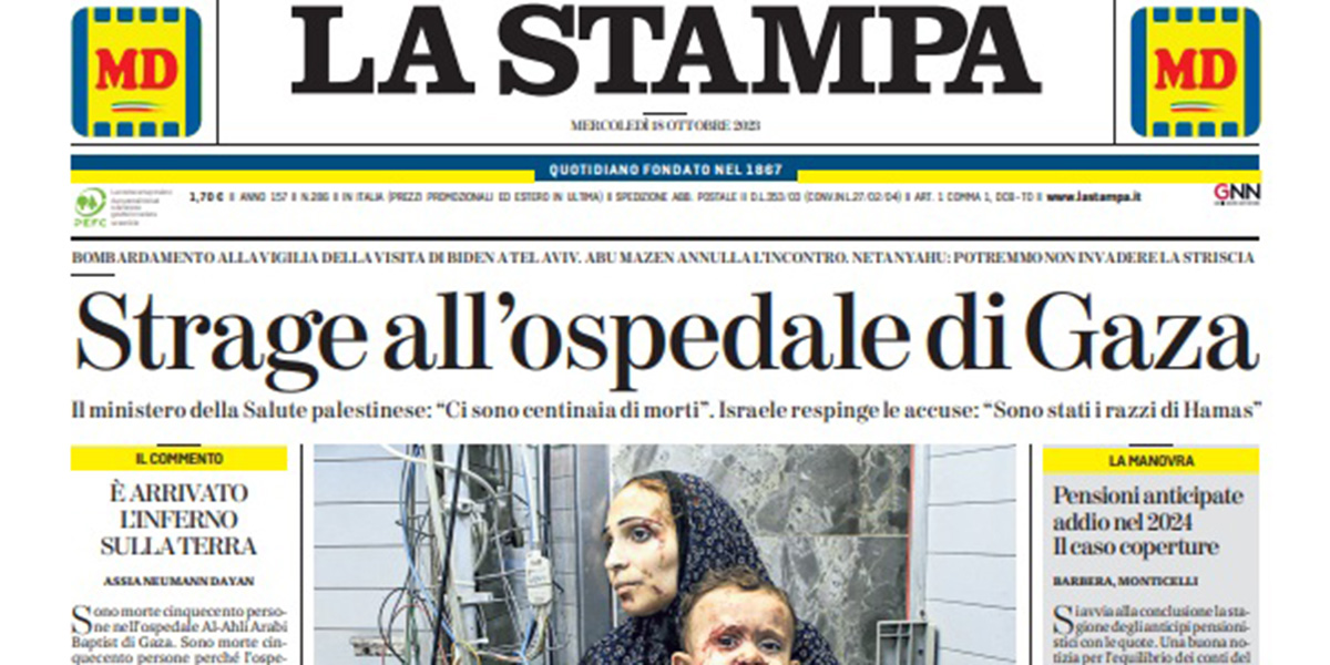 Le prime pagine di mercoledì 18 ottobre 2023