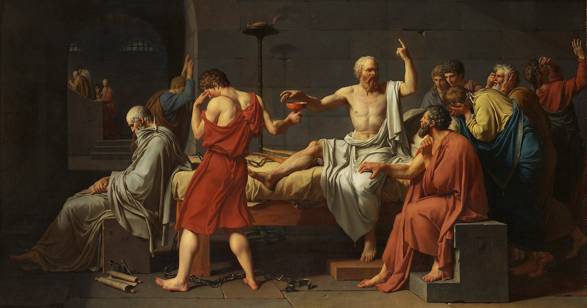 "La morte di Socrate" di Jacques-Louis David, 1787 (Metropolitan Museum of Art, New York). Critone è quello seduto vestito di rosso