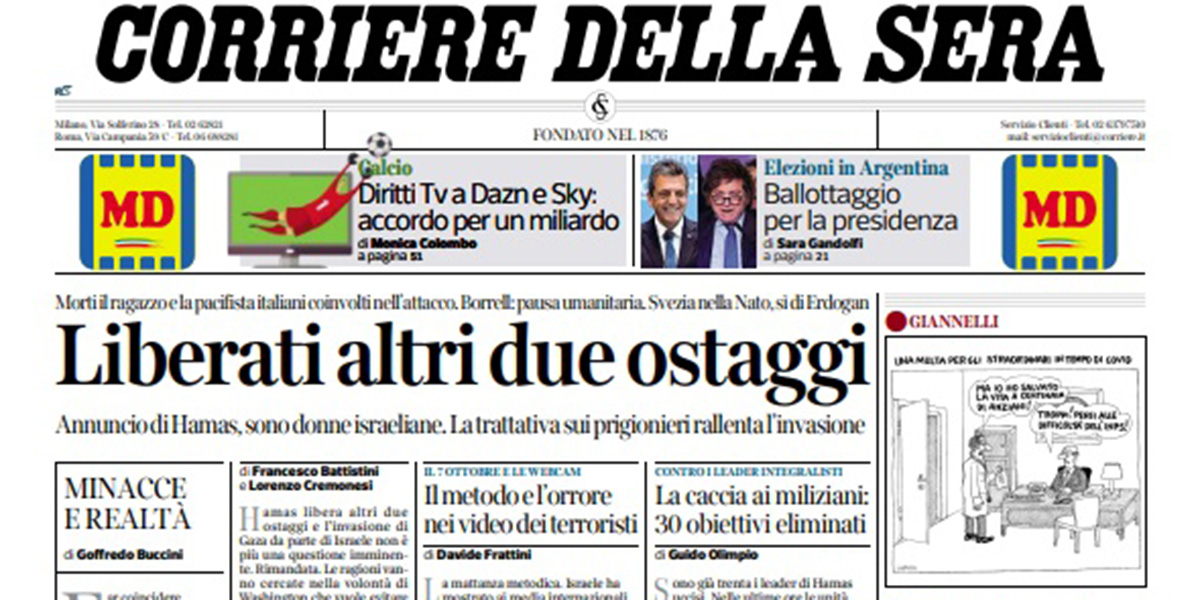 Le prime pagine di martedì 24 ottobre 2023