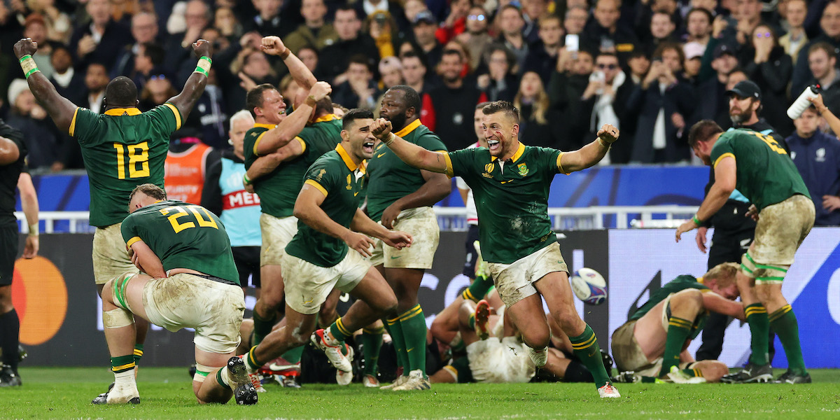 I giocatori sudafricani festeggiano al fischio finale (David Rogers/Getty Images)