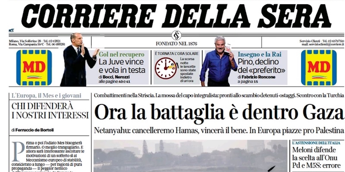 Le prime pagine di domenica 29 ottobre 2023
