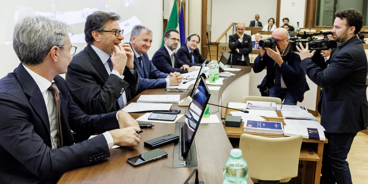 Il ministro Giorgetti interviene nelle commissioni Bilancio riunite di Camera e Senato (Roberto Monaldo / LaPresse)
