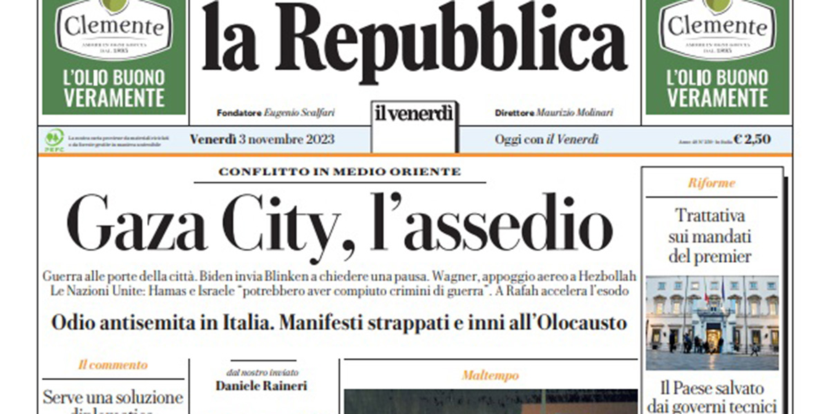 Le prime pagine di venerdì 3 novembre 2023