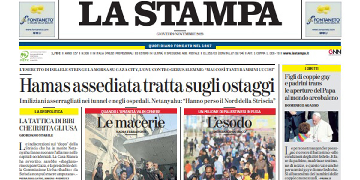 Le prime pagine di giovedì 9 novembre 2023