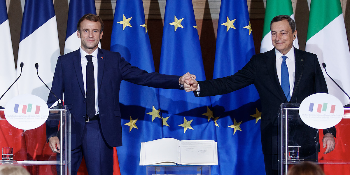 Draghi e Macron a Roma in occasione della firma del Trattato del Quirinale, nel 2021 (Roberto Monaldo/LaPresse)
