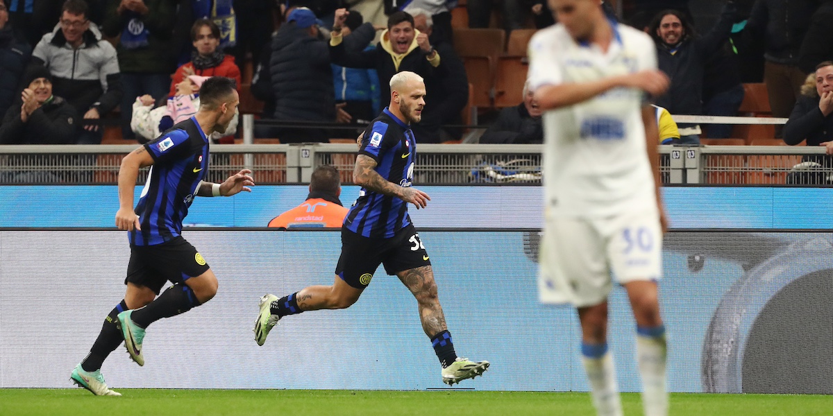 Federico Dimarco dopo il gol al Frosinone (Marco Luzzani/Getty Images)