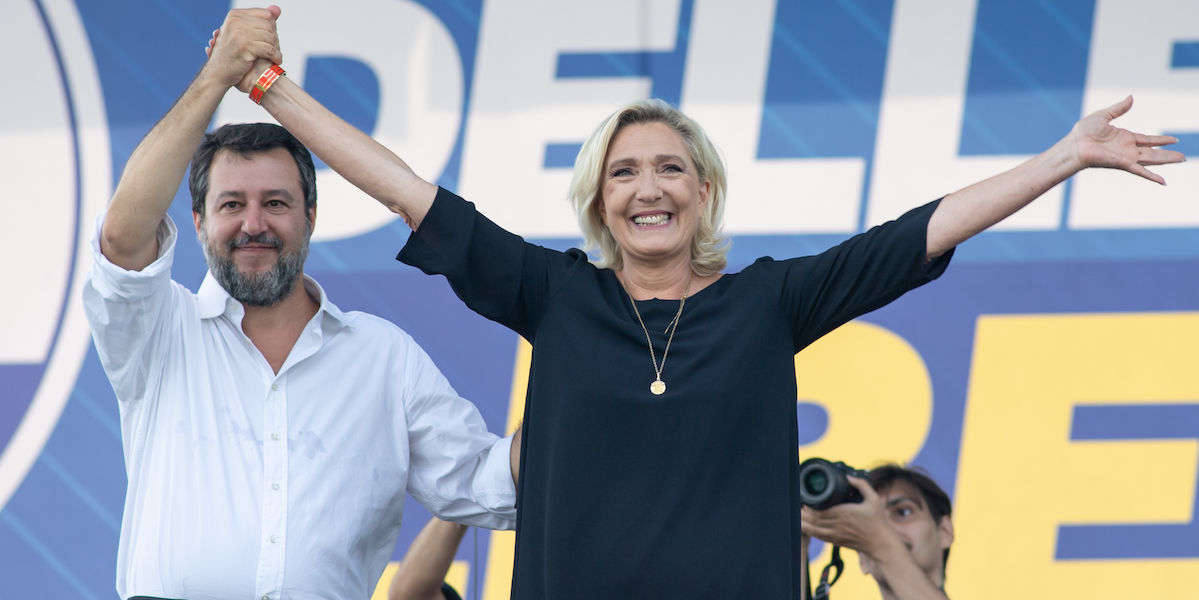Matteo Salvini e Marine Le Pen a Pontida, 17 settembre 2023 (Claudio Furlan/LaPresse)
