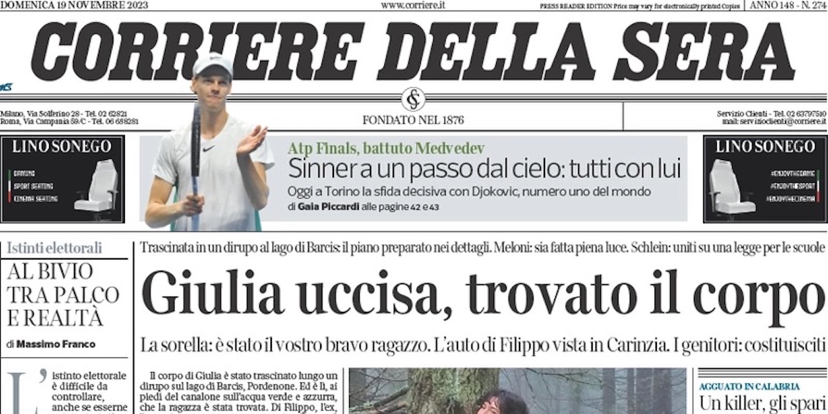 Le prime pagine di domenica 19 novembre 2023